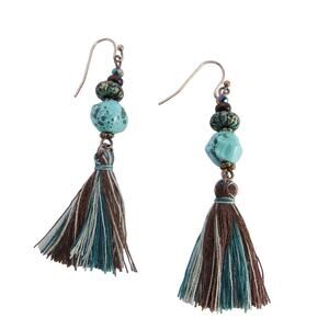 Free People Boho Turquoise Beaded Tassel Drop Earrings Southwestern
